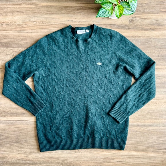 Lacoste Men's XL Woolmark Cable Knit Crewneck Sweater Dark Green - Picture 2 of 13